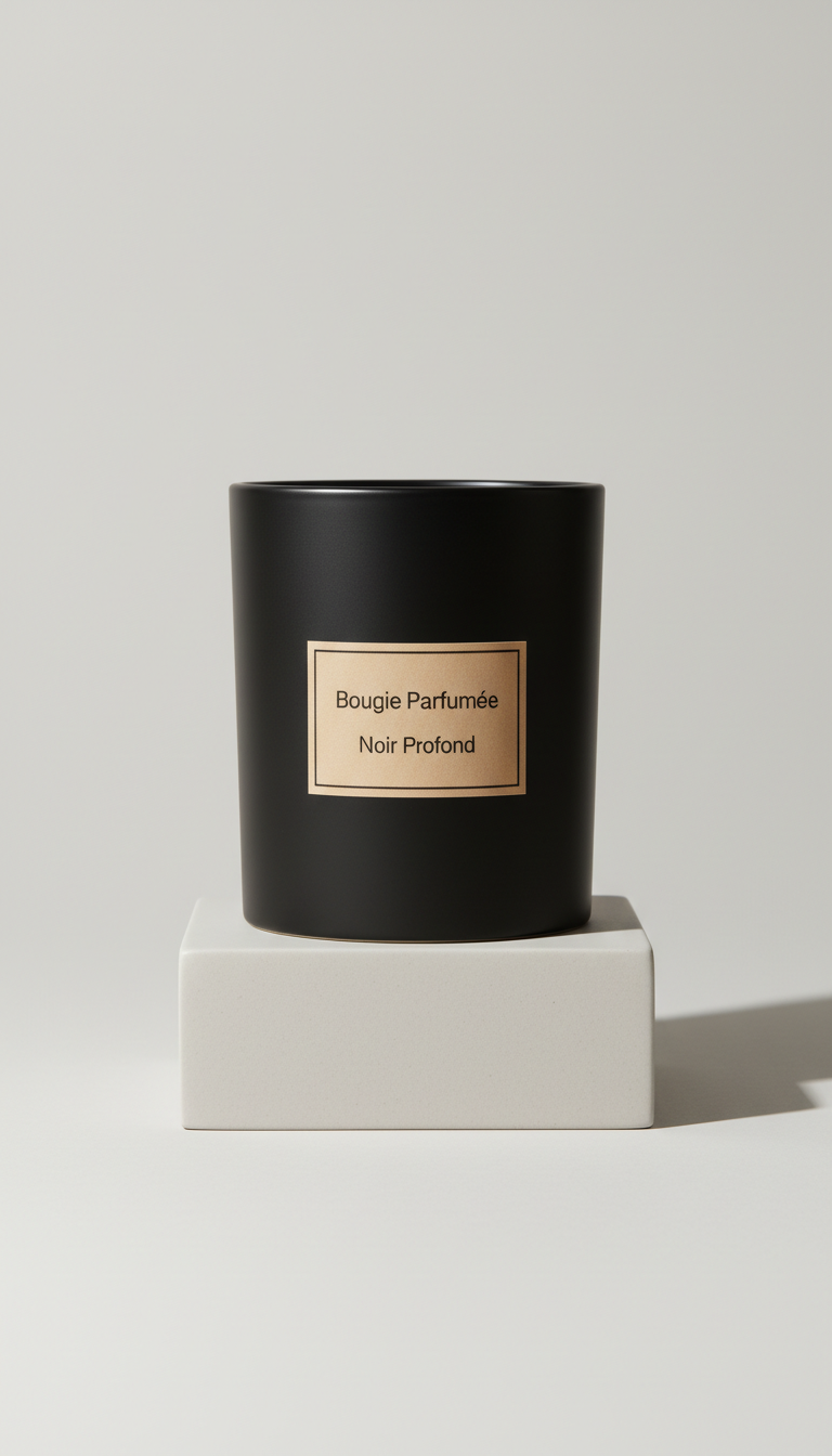 Bougie céramique noir profond minimaliste