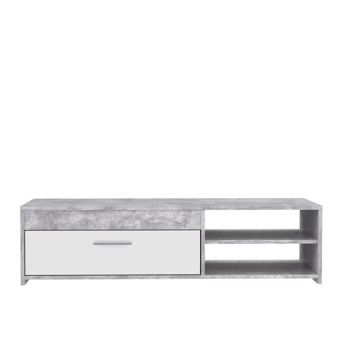Meuble TV PILVI — Blanc & Béton Clair