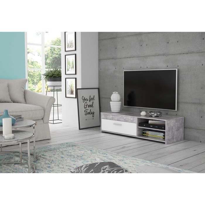Meuble TV PILVI — Blanc & Béton Clair