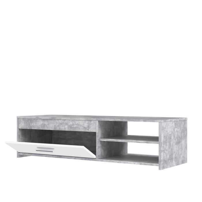 Meuble TV PILVI — Blanc & Béton Clair