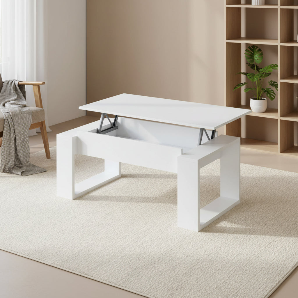 Table Basse Relevable NOVA — Blanc Épuré