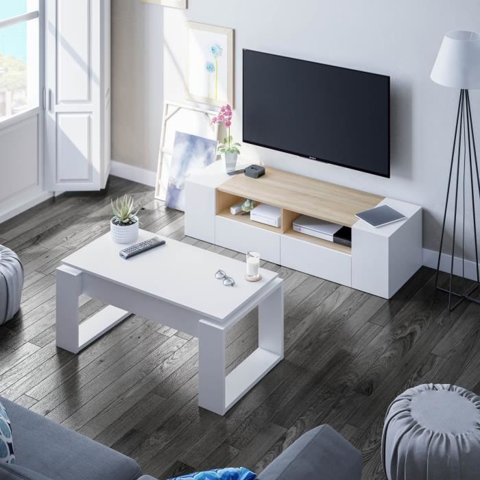 Table Basse Relevable NOVA — Blanc Épuré