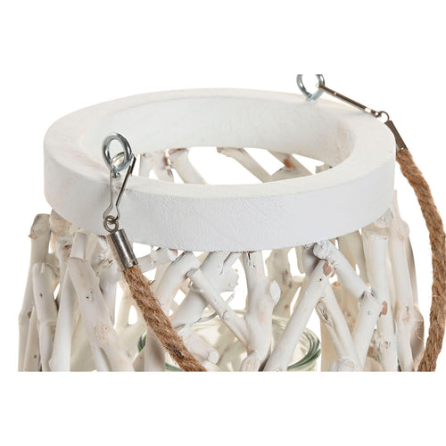 Bougeoir Home ESPRIT Blanc Bois Verre 35 x 35 x 32 cm (2 Unités)
