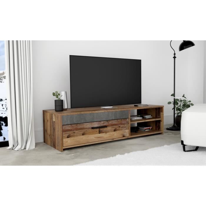 Meuble TV PACO — Bois Vieilli & Béton Gris