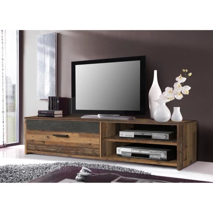 Meuble TV PACO — Bois Vieilli & Béton Gris