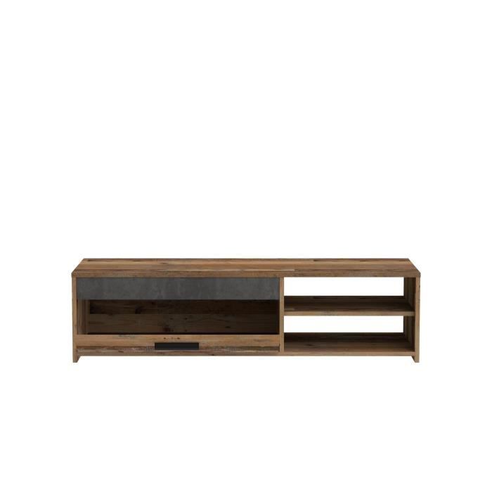 Meuble TV PACO — Bois Vieilli & Béton Gris