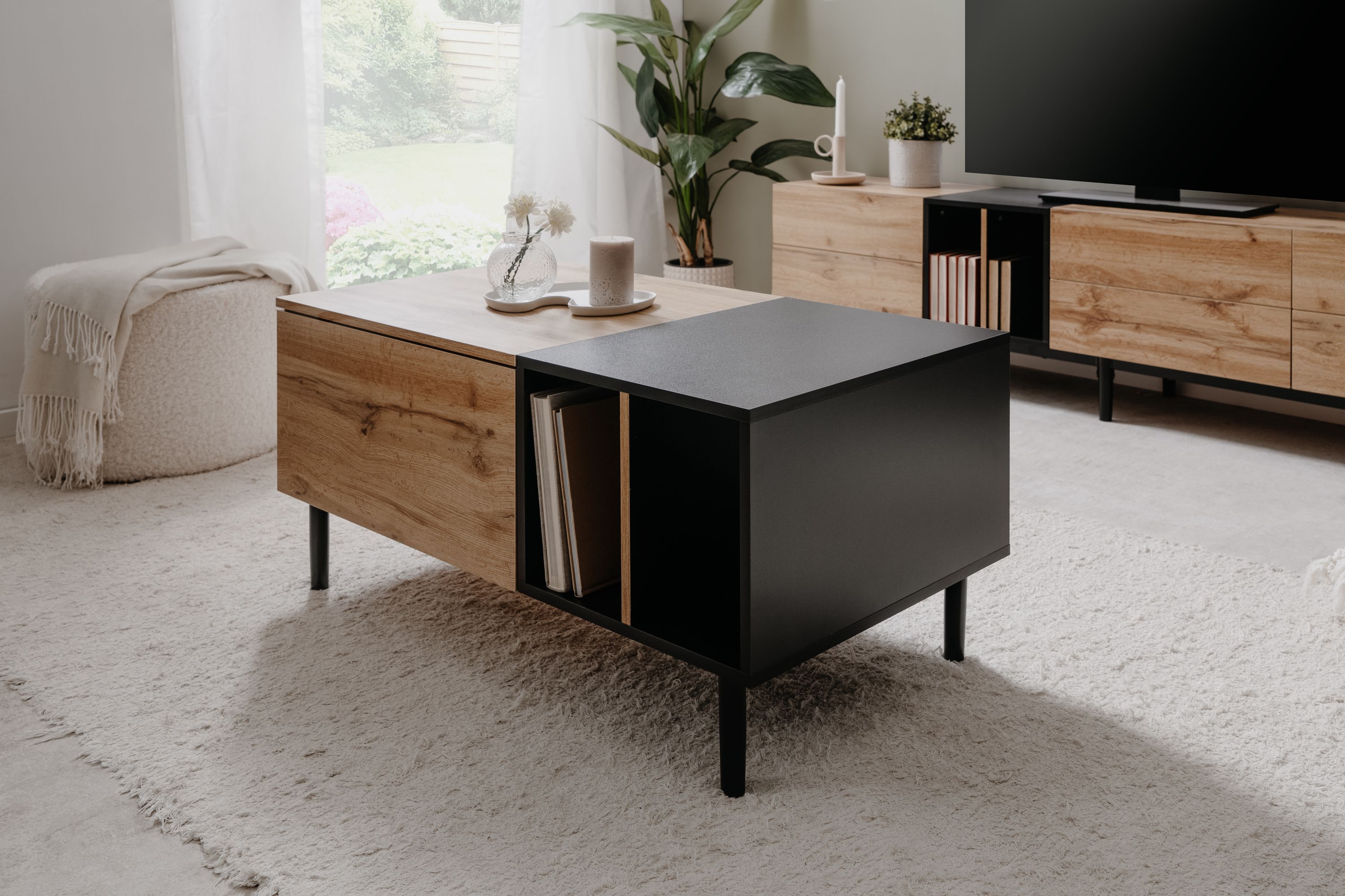 Table Basse LONA — Chêne Artisan & Noir