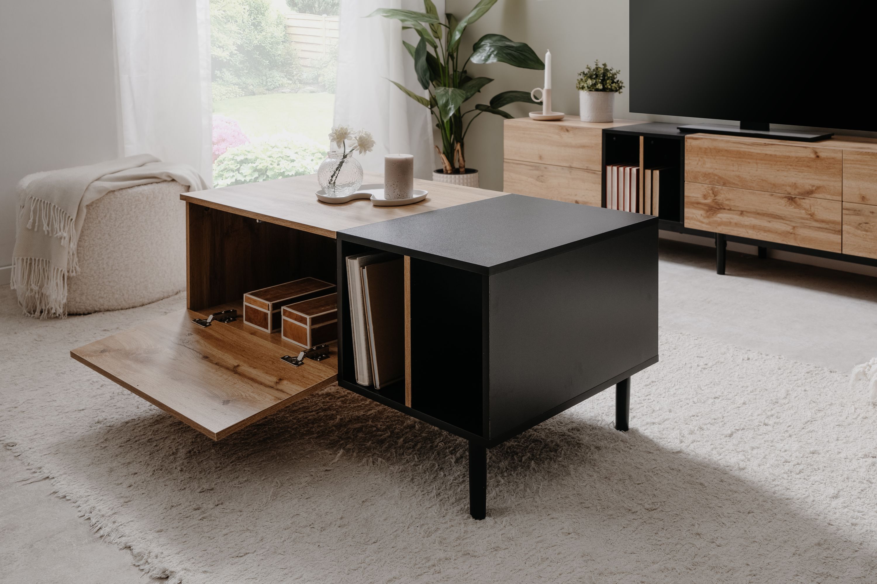 Table Basse LONA — Chêne Artisan & Noir
