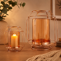 Photophore Cuivre & Ambre - Lanterne Métal & Verre x2
