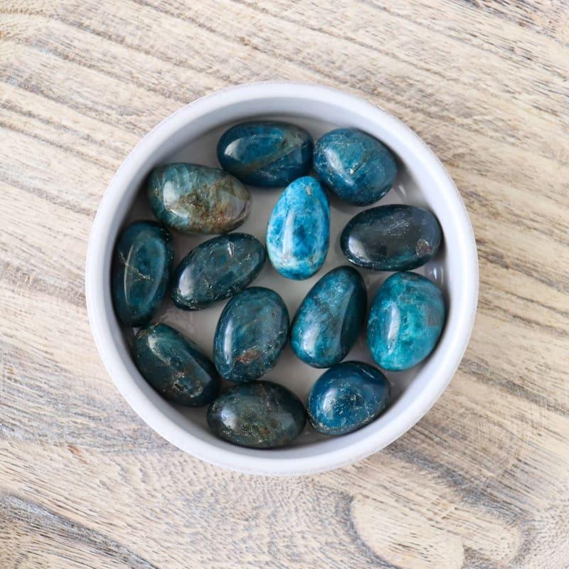 Rolled blue apatite stone