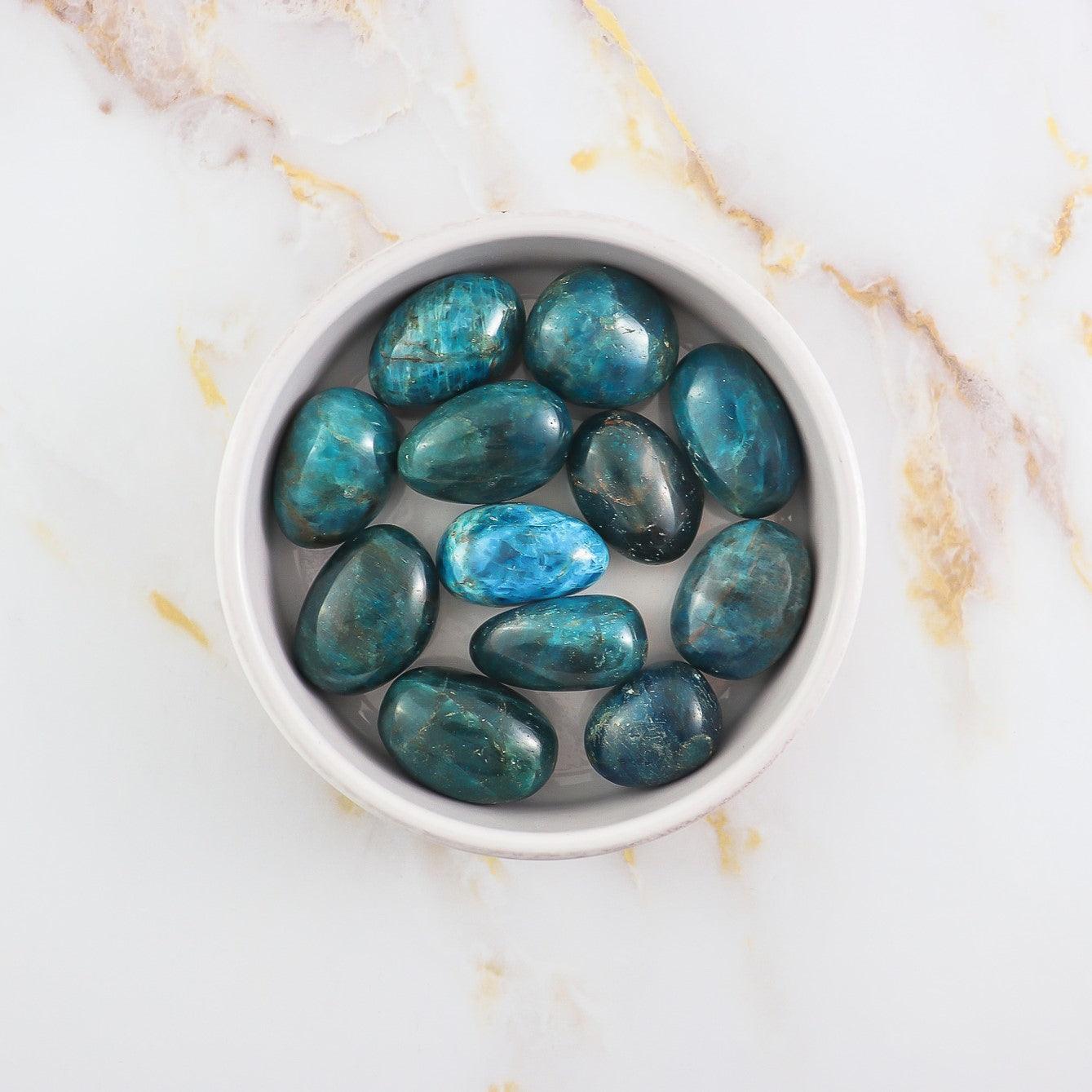 Rolled blue apatite stone